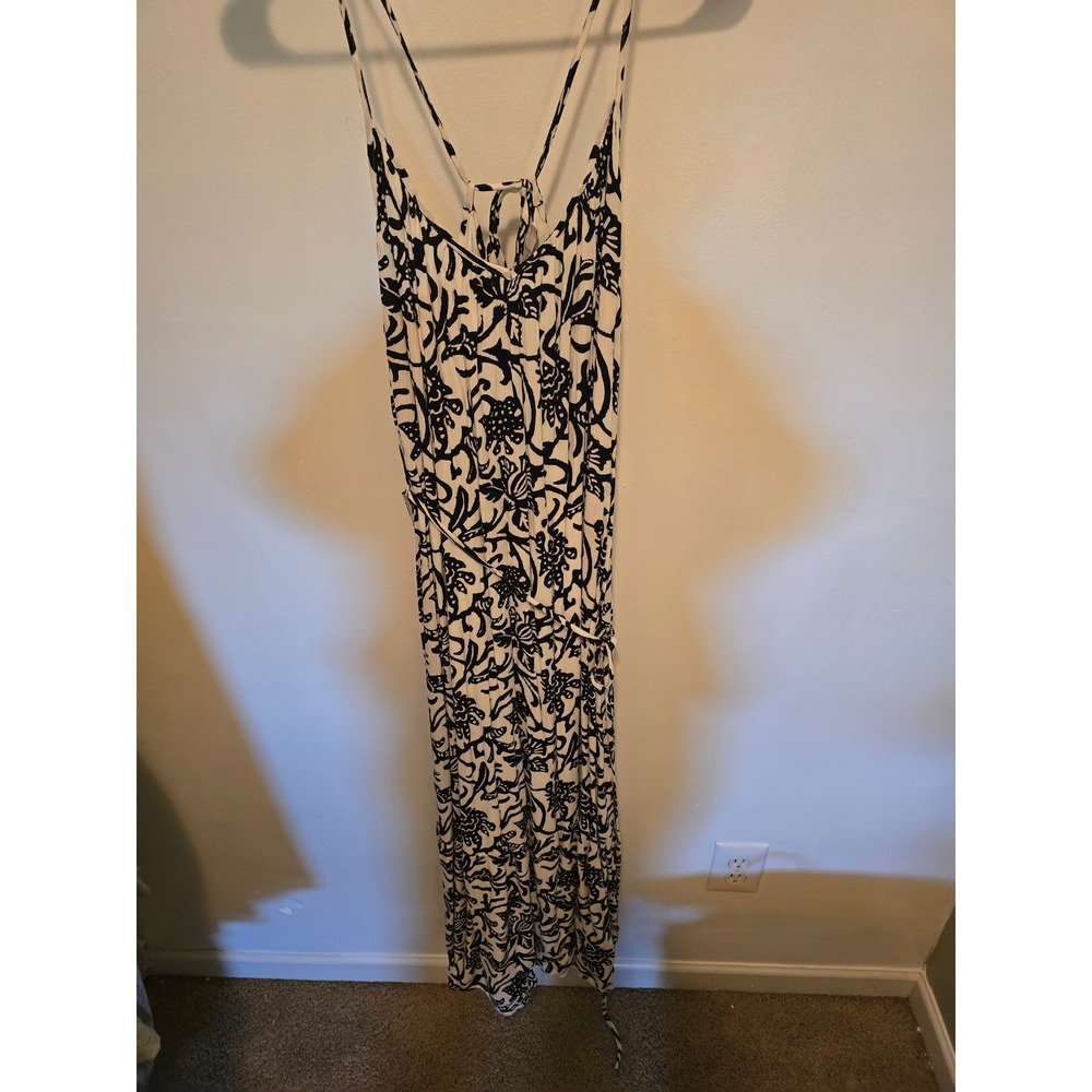 Loft Womens Black White Floral  Print Strappy Back Maxi Long Dress S 4/6